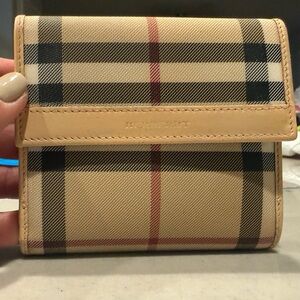 Burberry Nova Check Bifold Wallet Vintage Plaid Leather Trim Snap Authentic